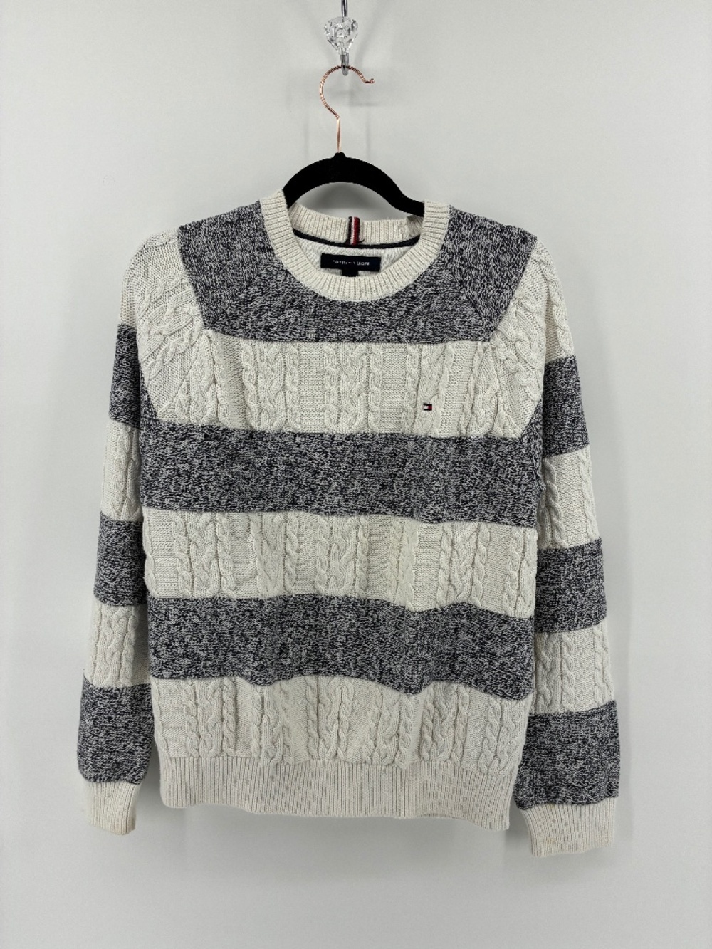Tommy Hilfiger Gray and White Striped Sweater